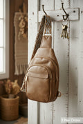Sling Bag with Boho Woven Strap - Caramel