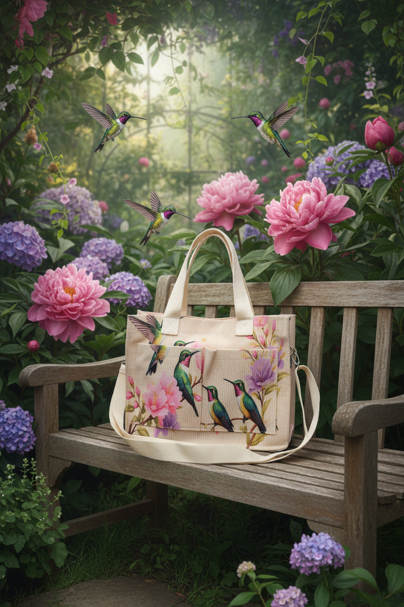 The Hummingbird Garden Tote — Floral & Bird Print