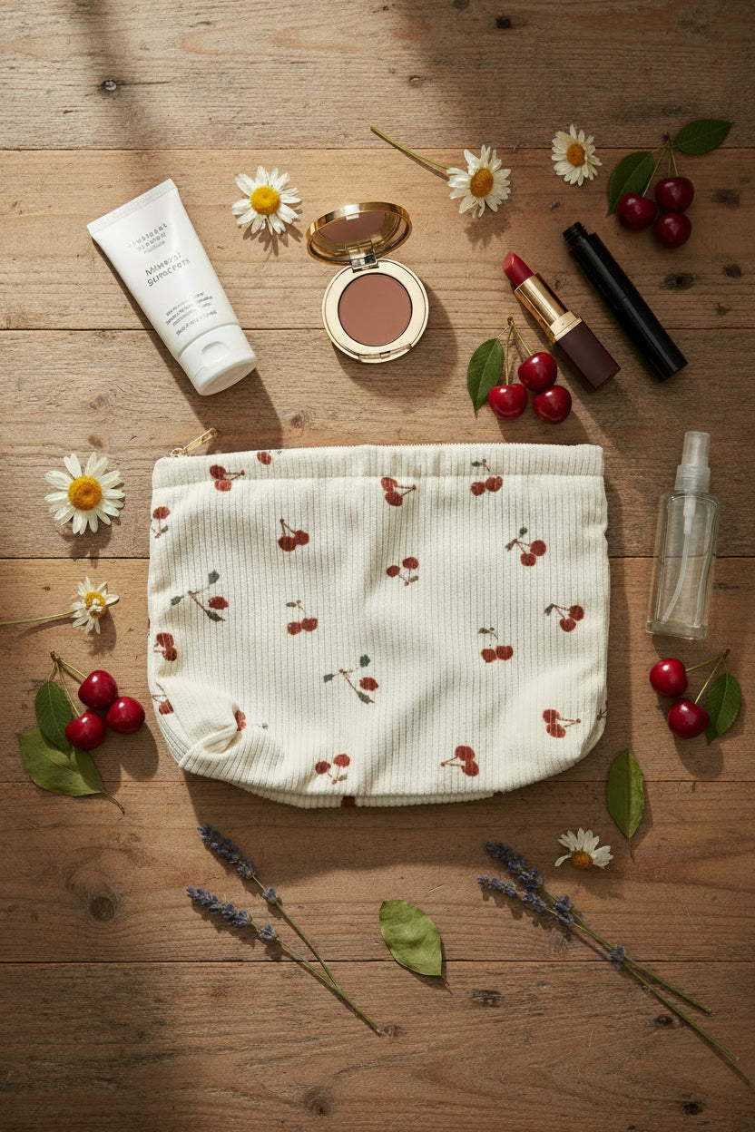 Botanical Makeup Bags & Pouches - Cherry Cord