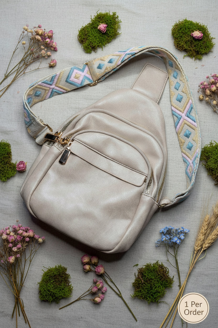 Sling Bag with Boho Woven Strap - Taupe