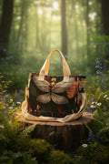 The Dragonfly Dusk Tote — Dark Botanical Print