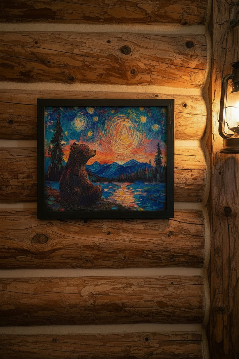 The Stargazing Bear — Woodland Night Sky Art Print