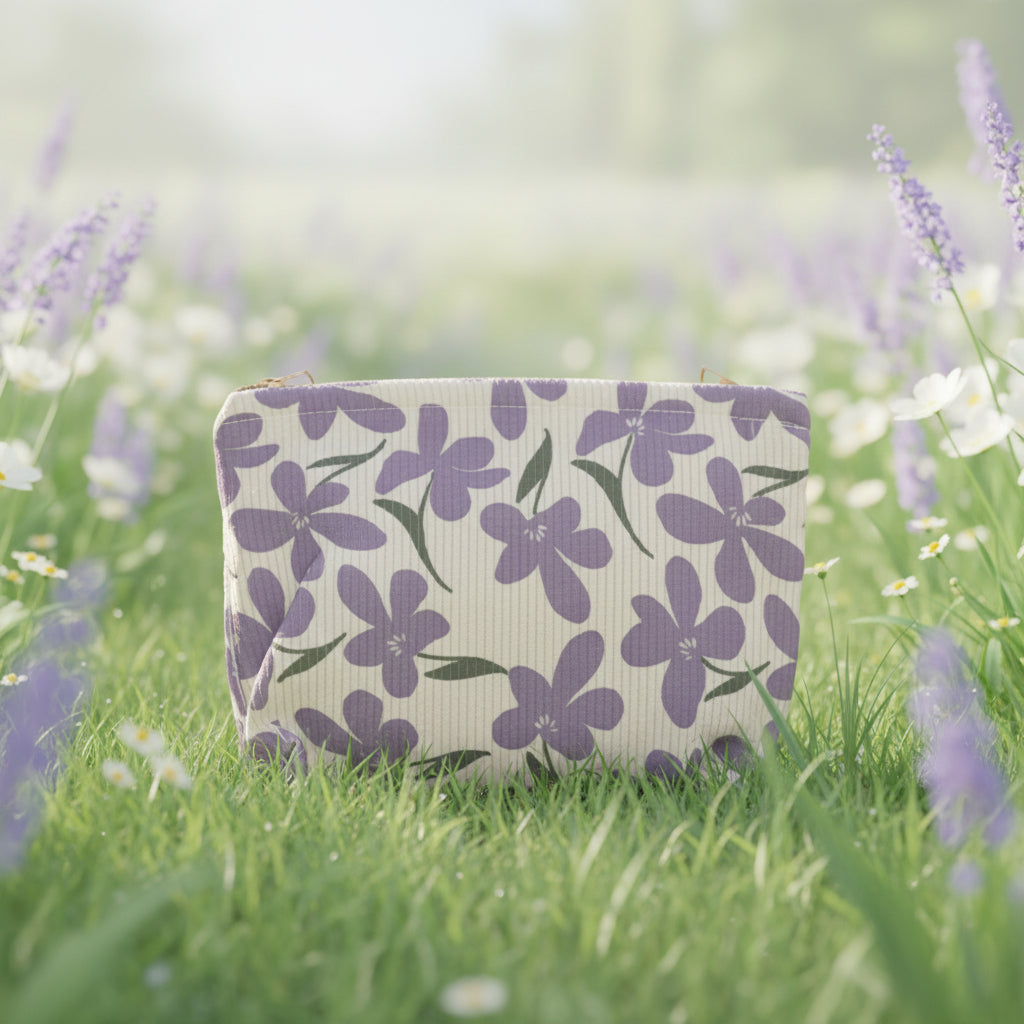 Lavender Meadow Quilted Makeup Bag