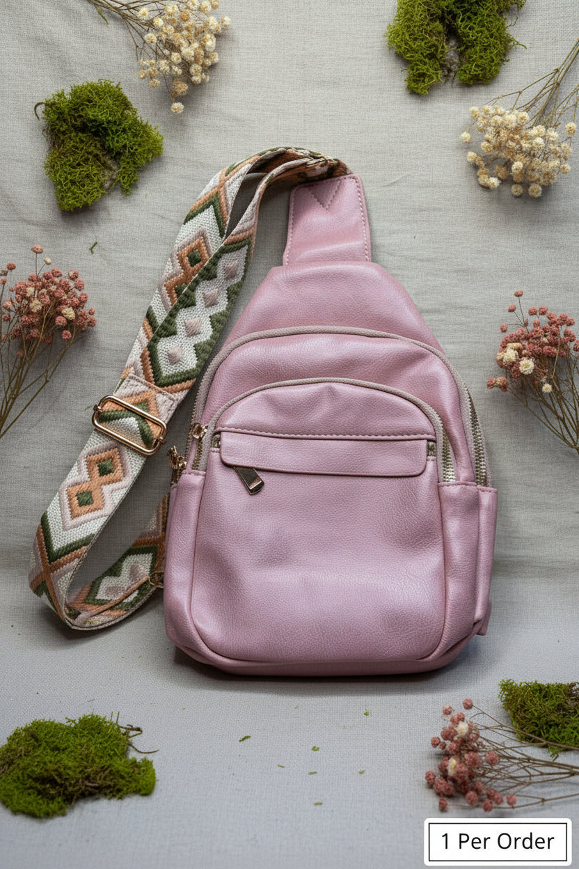 Sling Bag with Boho Woven Strap - Lilac
