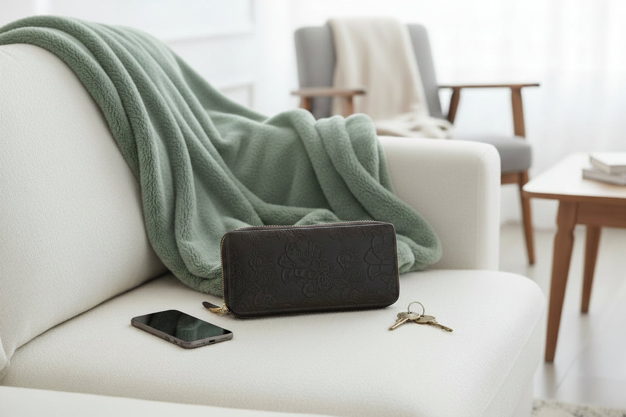 Midnight Black Embossed Zip-Around Wallet