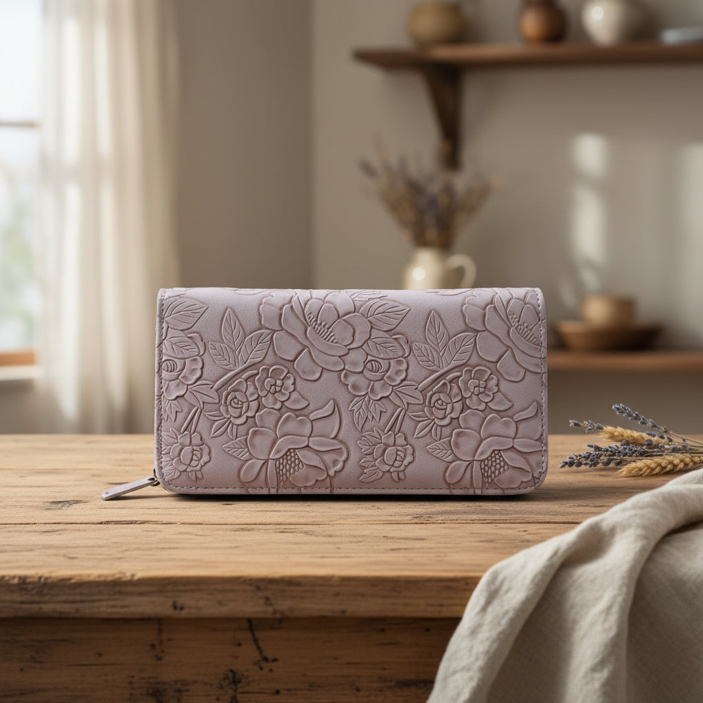 Lavender Mist Embossed Zip-Around Wallet