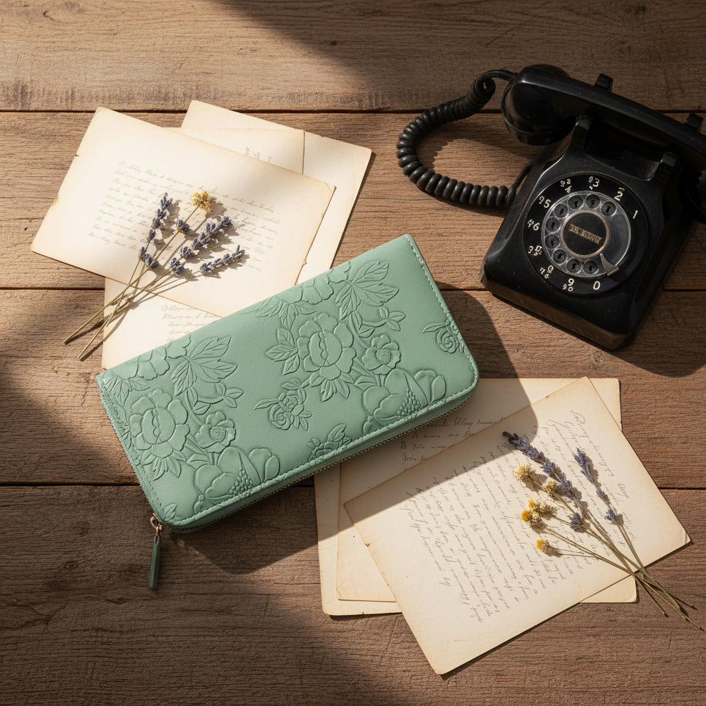 Sage Garden Embossed Zip-Around Wallet