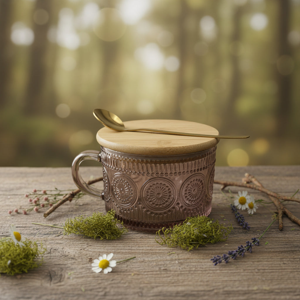 Mug with Lid & Spoon - Smokey Mauve