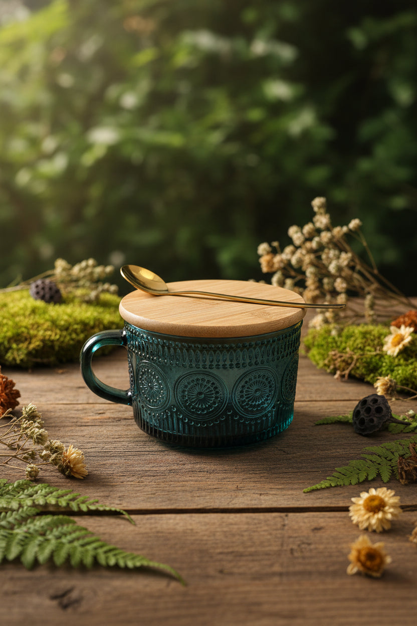 Mug with Lid & Spoon - Deep Teal