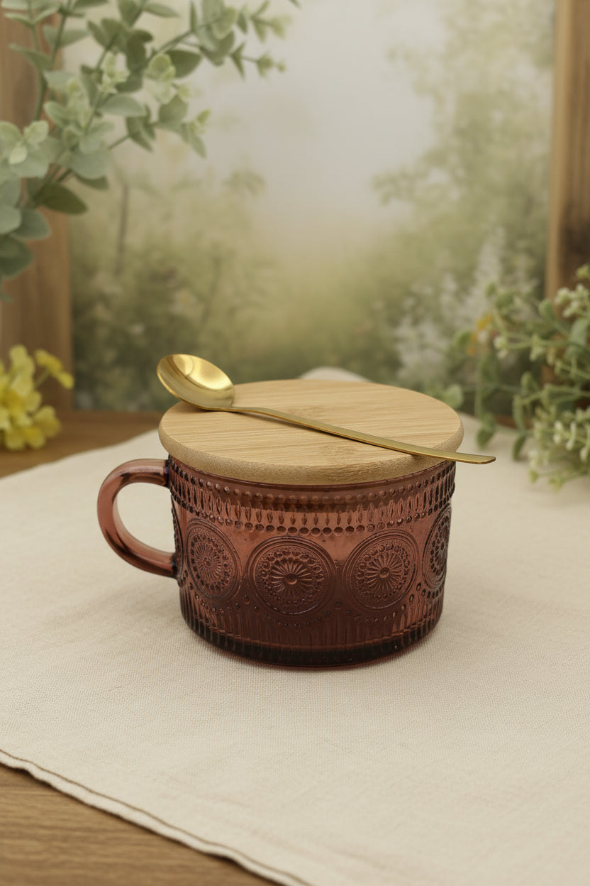 Mug with Lid & Spoon - Burgandy
