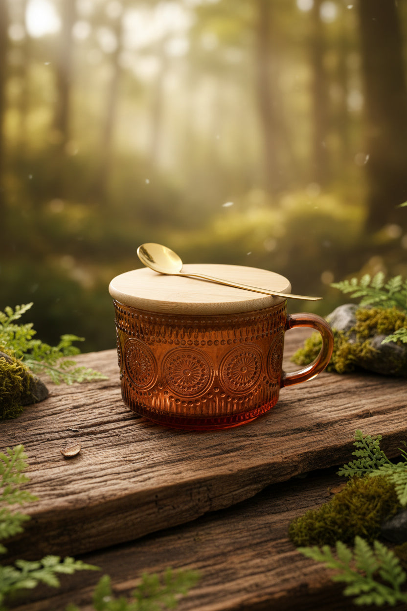 Mug with Lid & Spoon - Amber