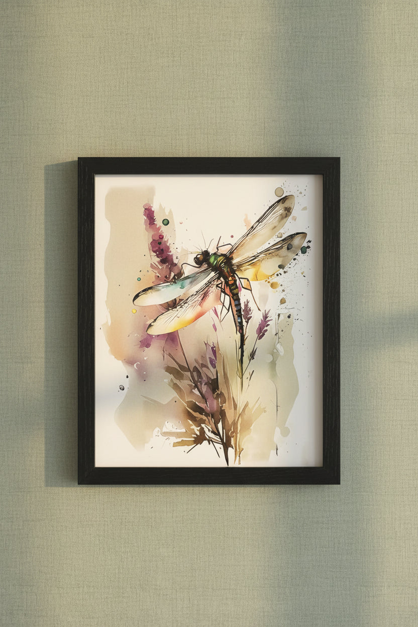 Watercolor Dragonfly & Lavender