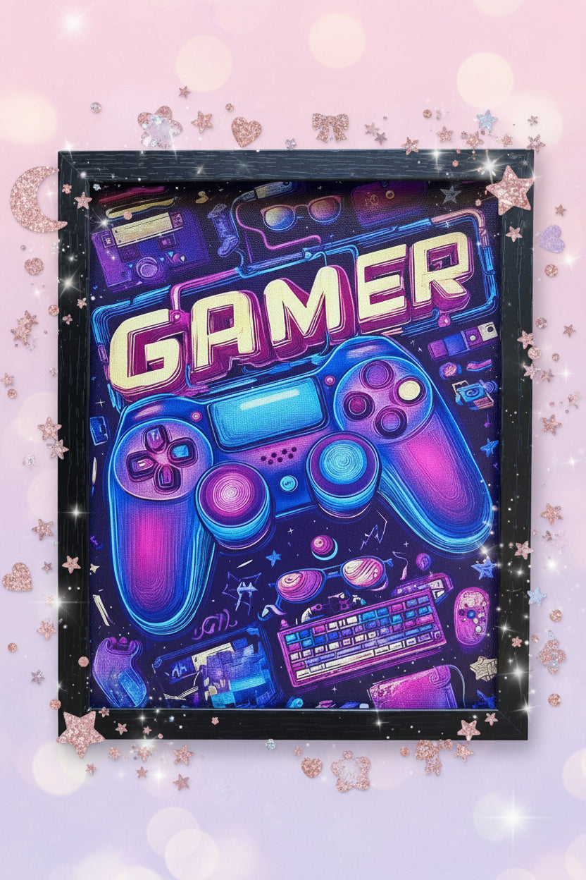Gamer Girl — Pastel Neon Gaming Art Print