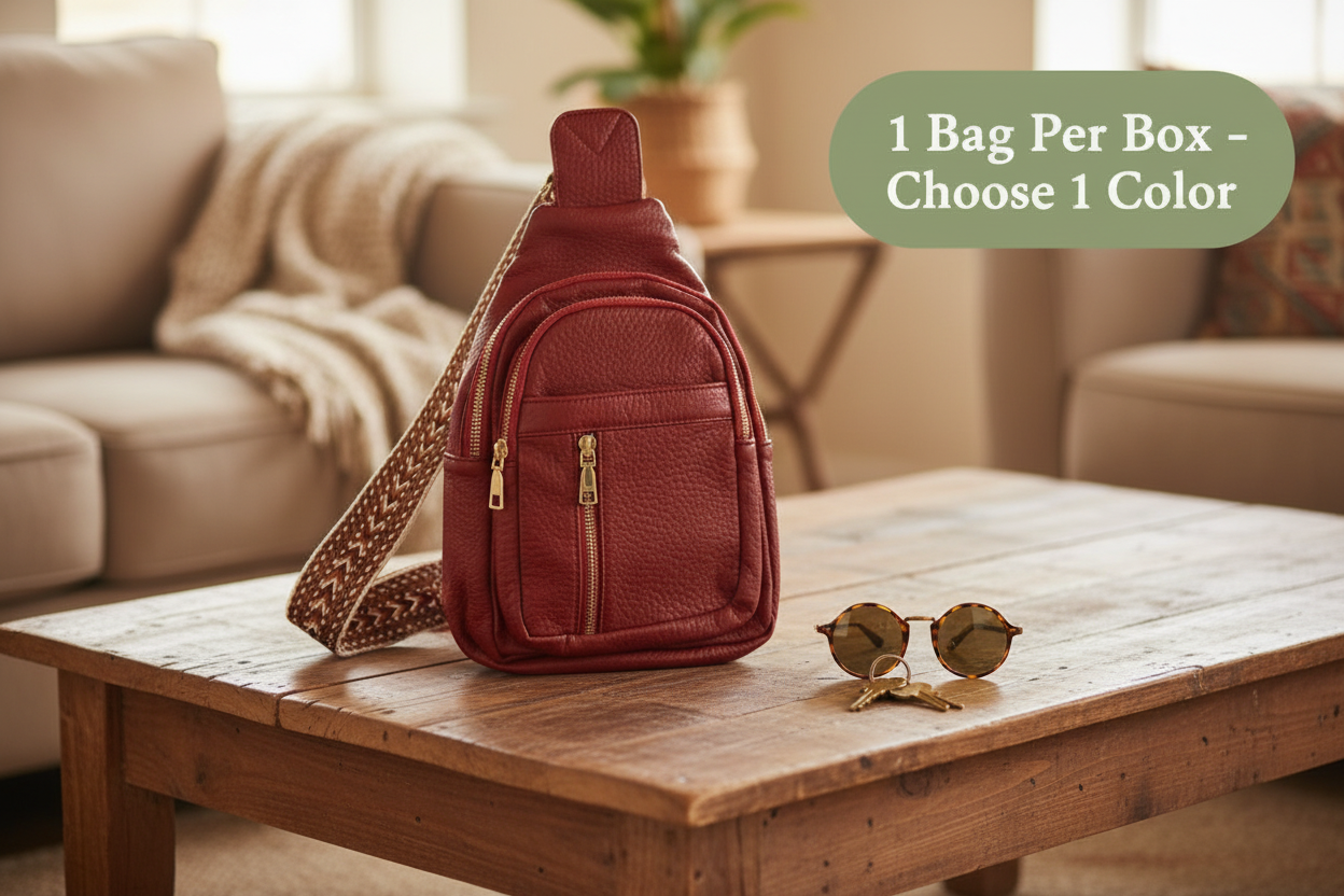 Sling Bag with Boho Woven Strap - Crimson