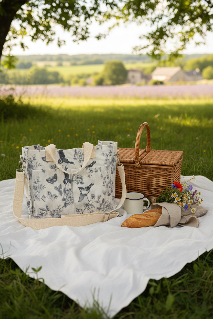 Botanical Corduroy Tote Bag - French Toile