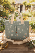 Botanical Corduroy Tote Bag - Sage Daisy